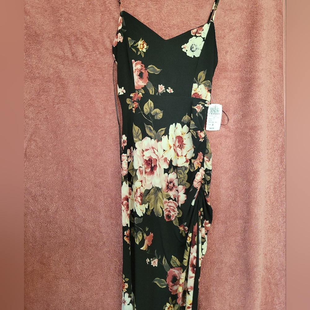 Windsor Black Floral Tight Ruched Asymmetrical Dress